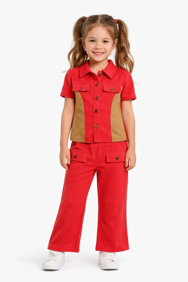 Red_Cotton_Blend_Solid_Self_Design_Pant_Set_For_Girls