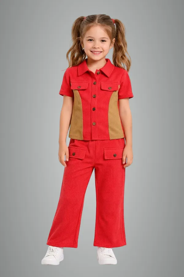 Red_Cotton_Blend_Solid_Self_Design_Pant_Set_For_Girls