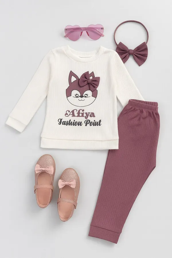 Brown_And_White_Cotton_Blend_Printed_Top_And_Pant_Set_For_Girls
