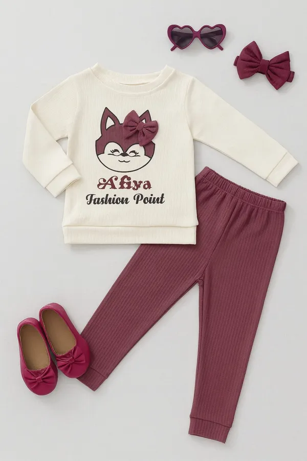 Brown_And_White_Cotton_Blend_Printed_Top_And_Pant_Set_For_Girls