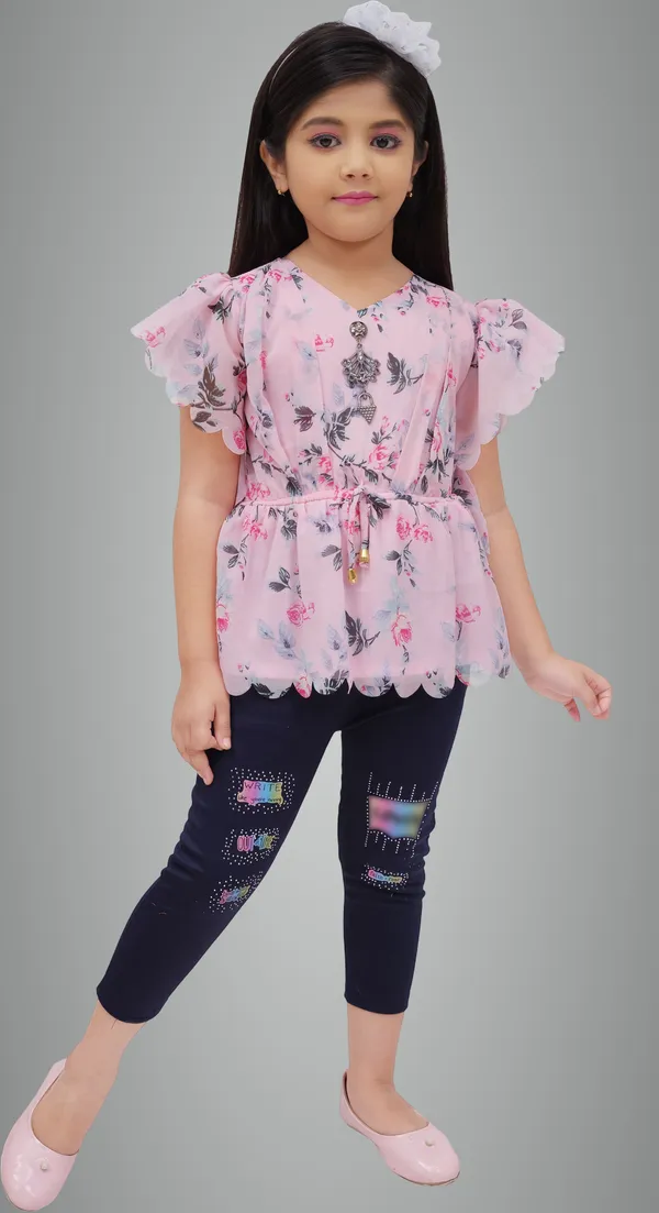Peach_Chiffon_Printed_Top_For_Girls