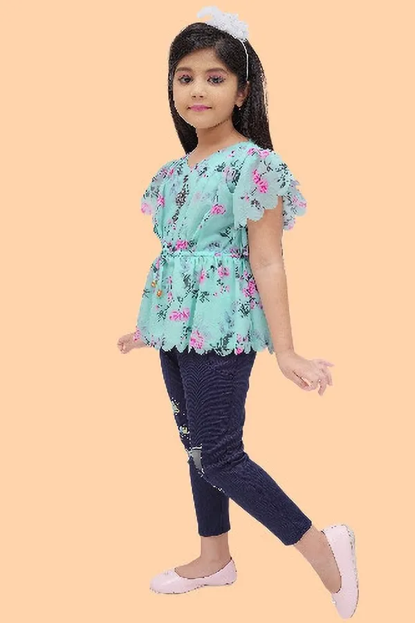 Aqua_Blue_Chiffon_Floral_Print_Tunic_For_Girls