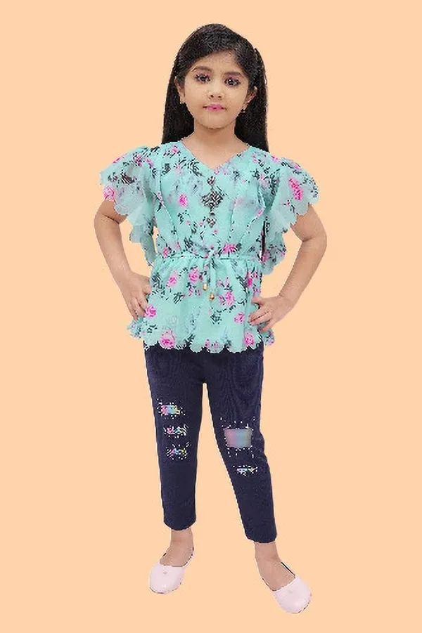 Aqua_Blue_Chiffon_Floral_Print_Tunic_For_Girls