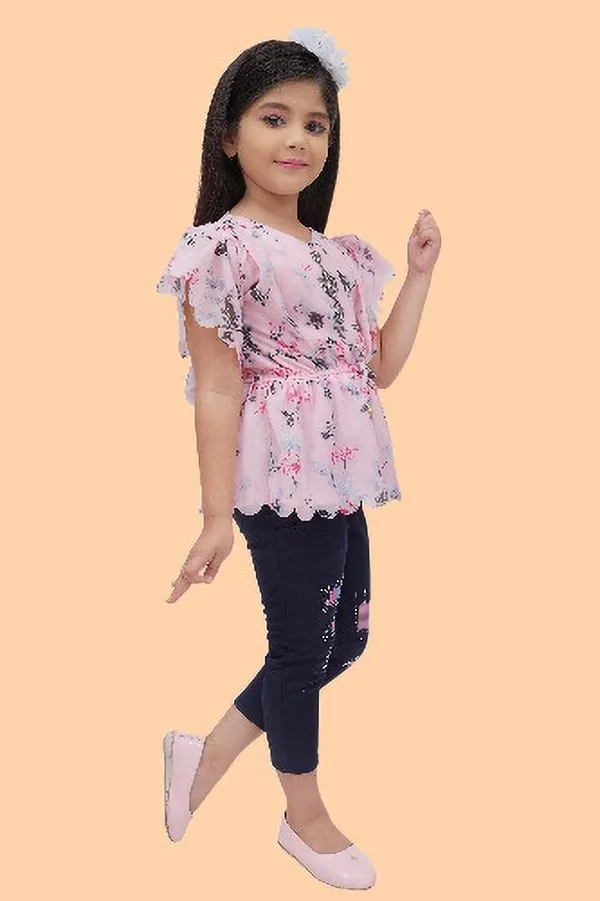 Peach_Chiffon_Floral_Print_Tunic_For_Girls