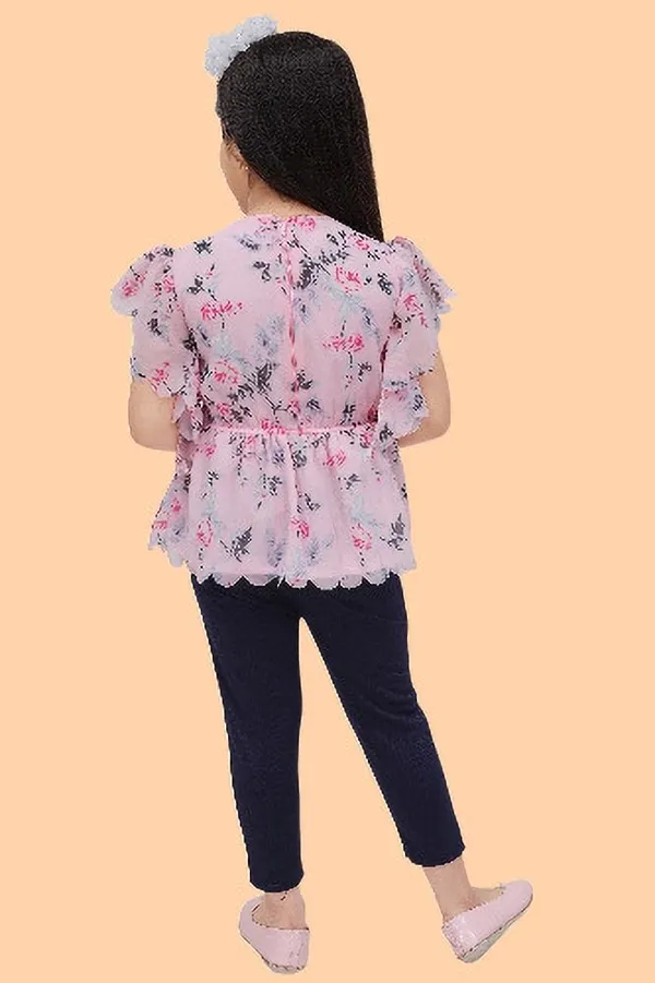 Peach_Chiffon_Floral_Print_Tunic_For_Girls