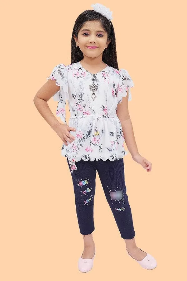 White_Chiffon_Floral_Print_Tunic_For_Girls