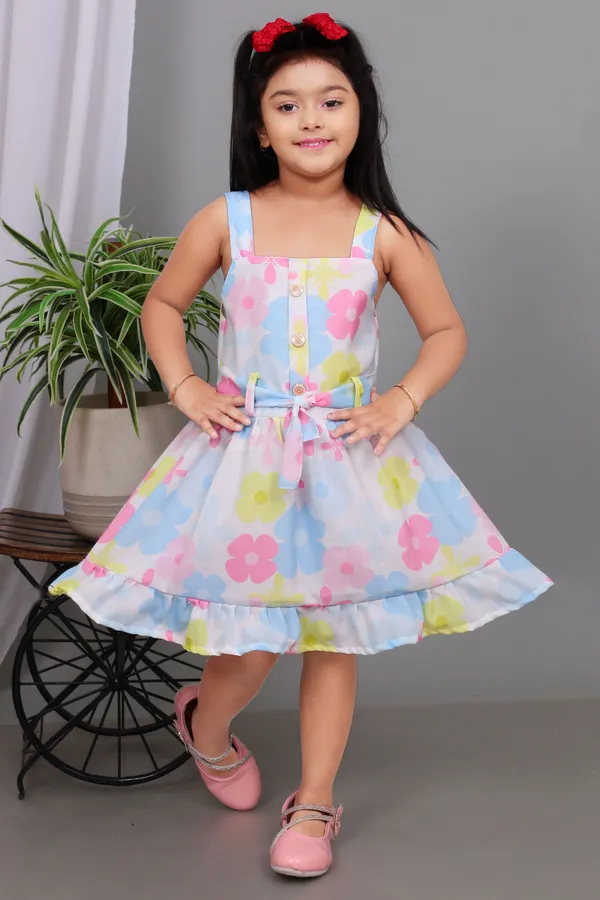 White_Linen_Floral_Print_Fit_And_Flare_Dress_For_Girls