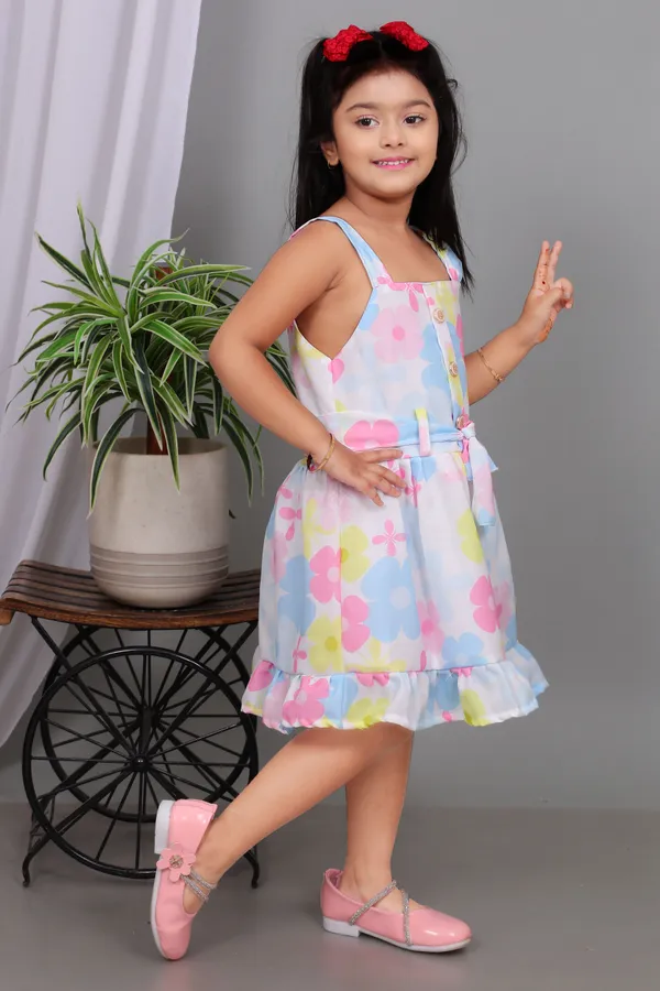 White_Linen_Floral_Print_Fit_And_Flare_Dress_For_Girls