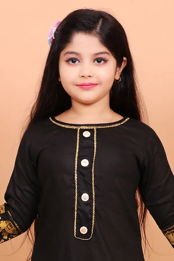 Black_Rayon_Embroidered_Kurta_And_Dupatta_Set_For_Girls