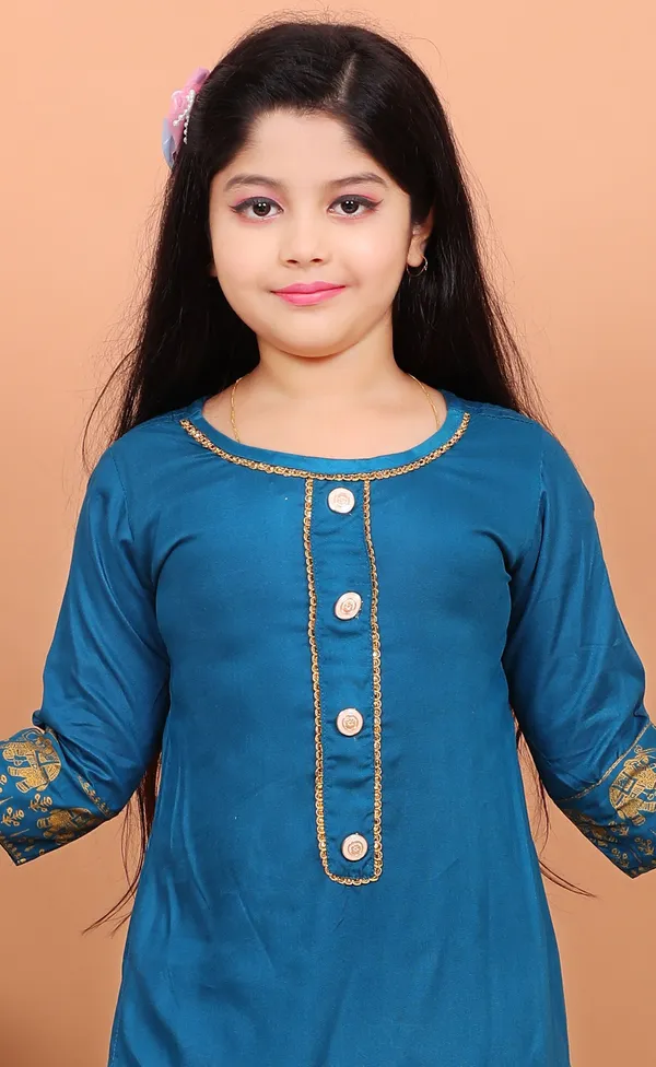 Peacock_Blue_Rayon_Embroidered_Kurta_And_Dupatta_Set_For_Girls