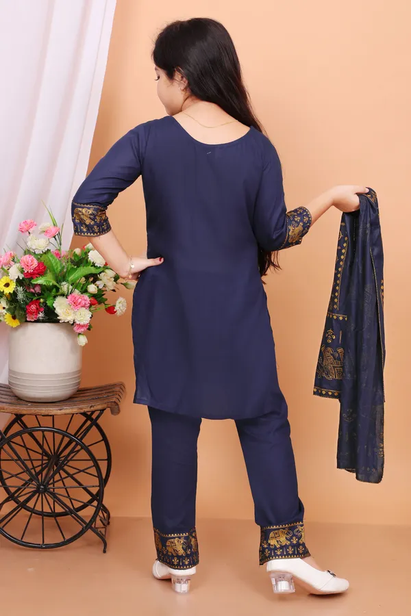 Navy_Blue_Rayon_Embroidered_Kurta_And_Dupatta_Set_For_Girls