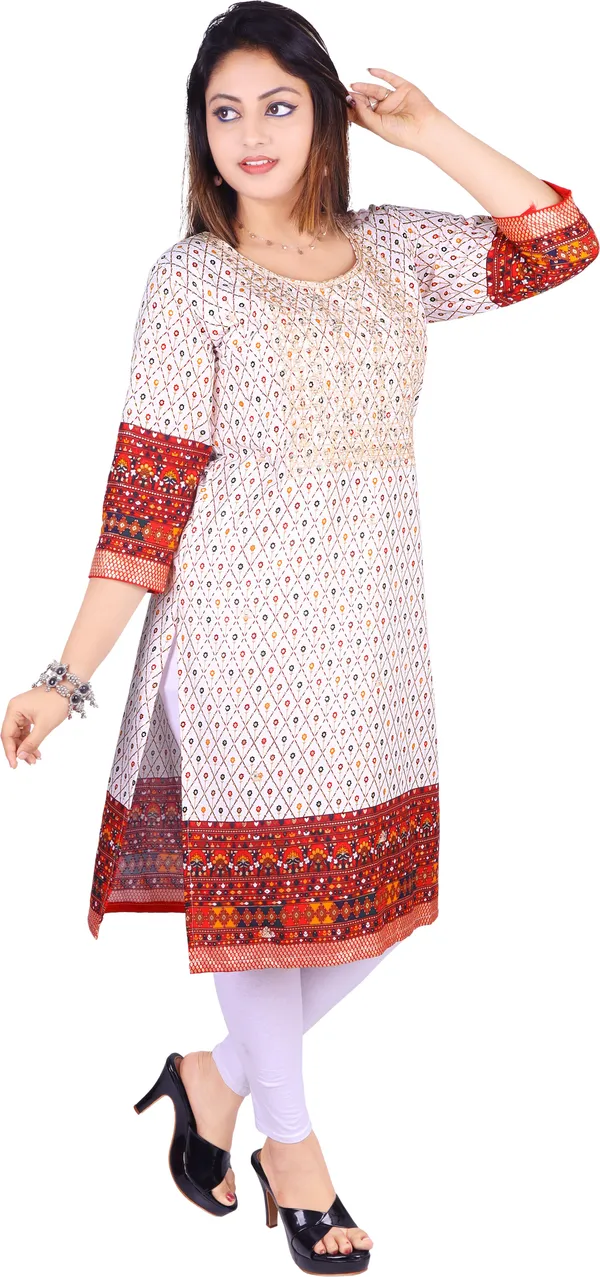 Red_Cotton_Rayon_Embroidered_Kurta_For_Women