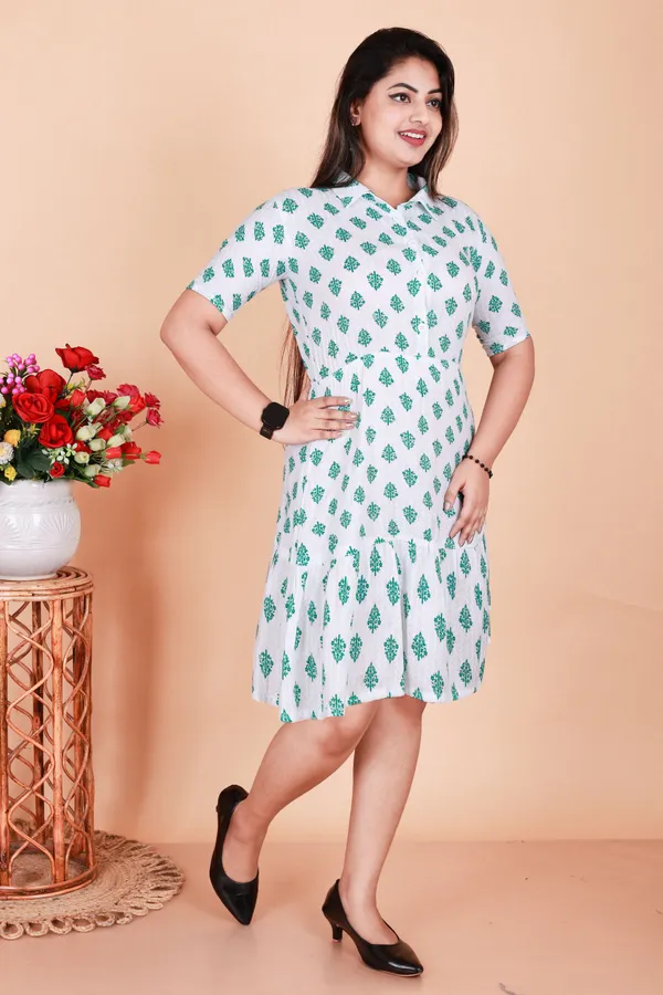 Light_Green_Cotton_Blend_Solid_Printed_Midi_Dress_For_Women