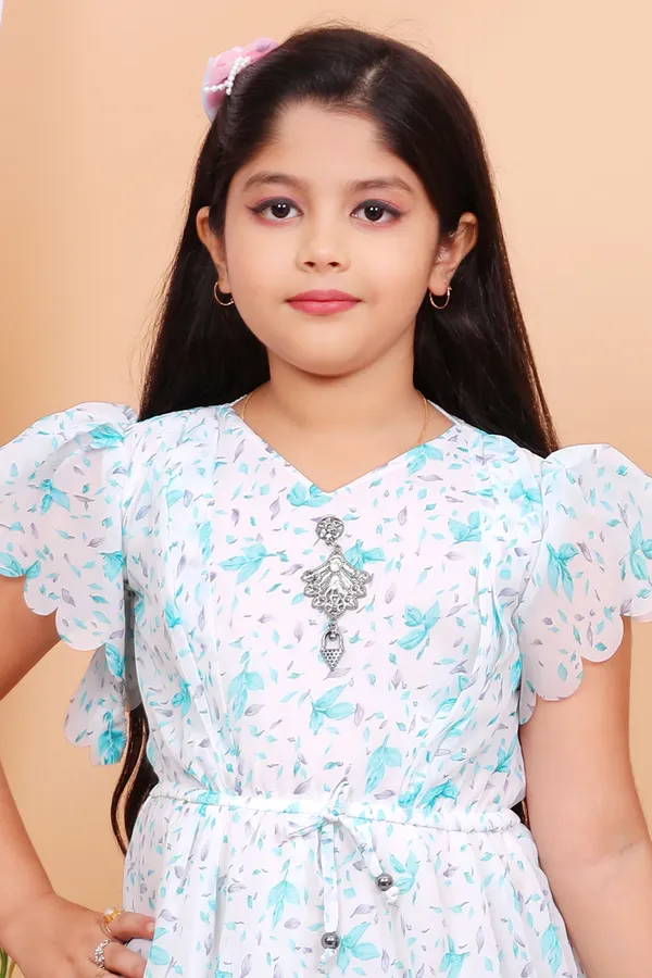 Aqua_Blue_Chiffon_Floral_Print_Top_For_Girls
