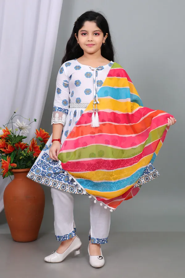 Aqua_Blue_Pure_Cotton_Floral_Print_Kurta_Pyjama_And_Dupatta_Set_For_Girls