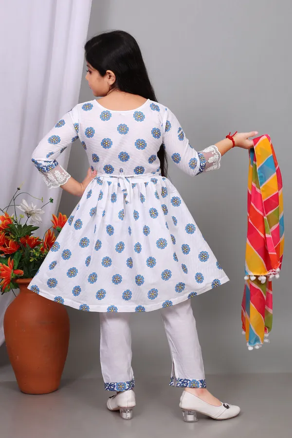 Aqua_Blue_Pure_Cotton_Floral_Print_Kurta_Pyjama_And_Dupatta_Set_For_Girls