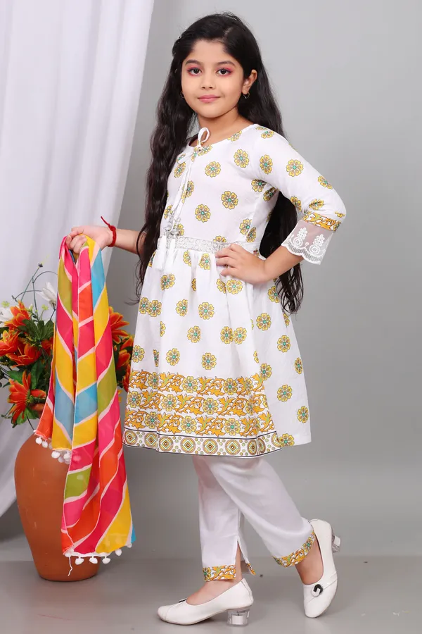Lemon_Pure_Cotton_Printed_Kurta_Pyjama_And_Dupatta_Set_For_Girls