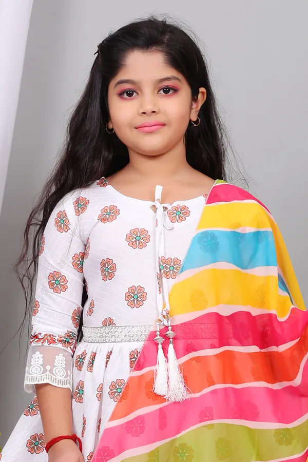 Orange_Pure_Cotton_Floral_Print_Kurta_Pyjama_And_Dupatta_Set_For_Girls