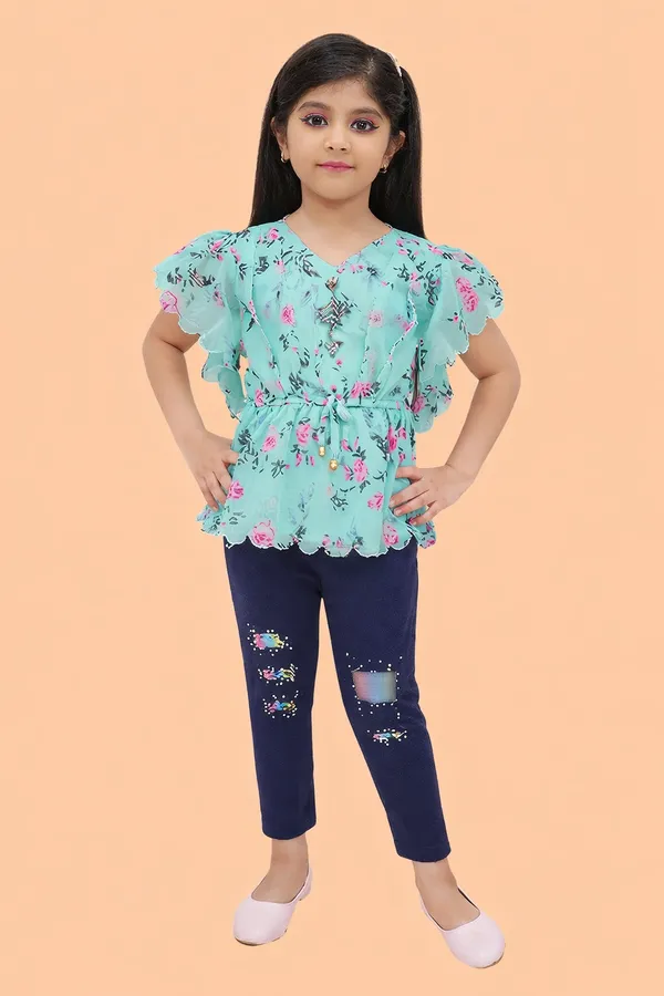 Aqua_Blue_Chiffon_Floral_Print_Tunic_For_Girls