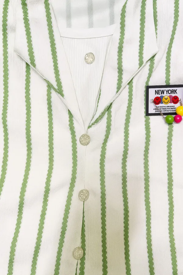 Light_Green_Cotton_Blend_Striped_Shirt_Style_Top_For_Girls