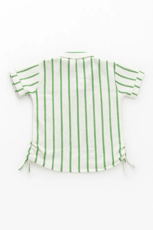 Light_Green_Cotton_Blend_Striped_Shirt_Style_Top_For_Girls