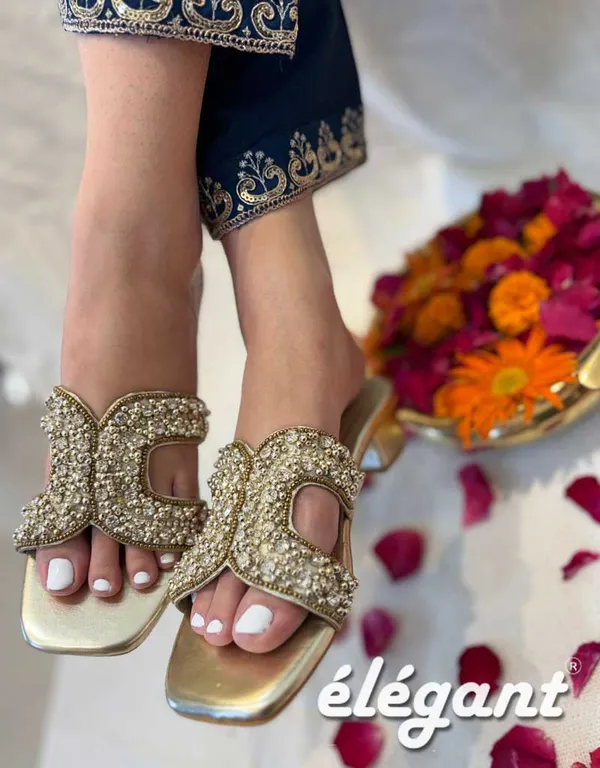 Golden_Faux_Leather_Heels_For_Women