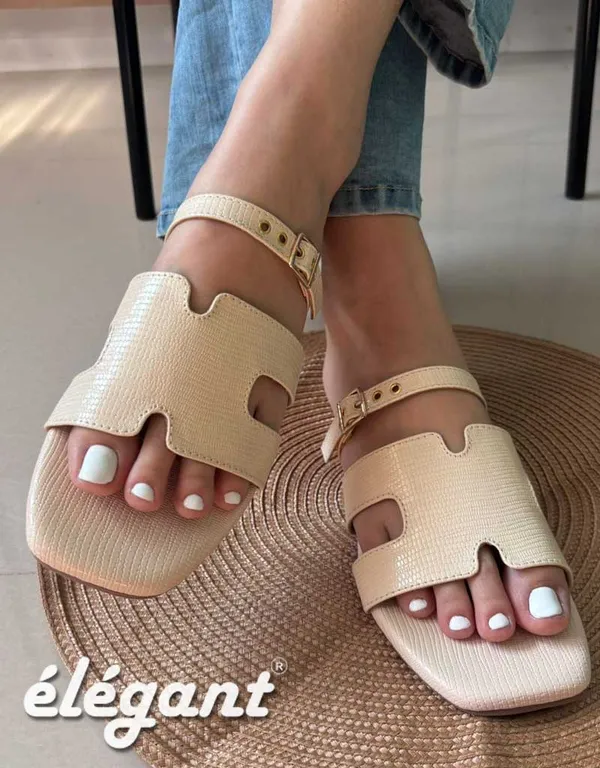 Beige_Faux_Leather_Flats_For_Women