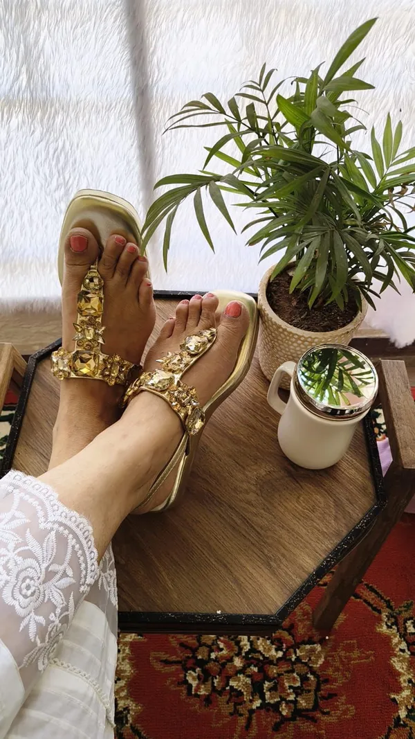 Golden_Faux_Leather_Heels_For_Women