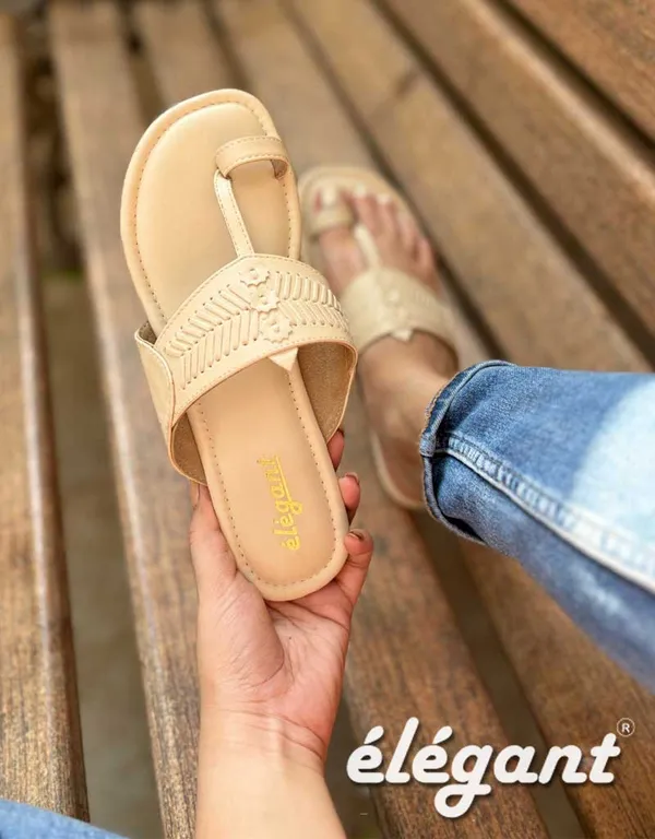 Beige_Faux_Leather_Flats_For_Women