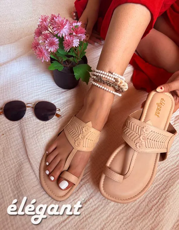 Beige_Faux_Leather_Flats_For_Women