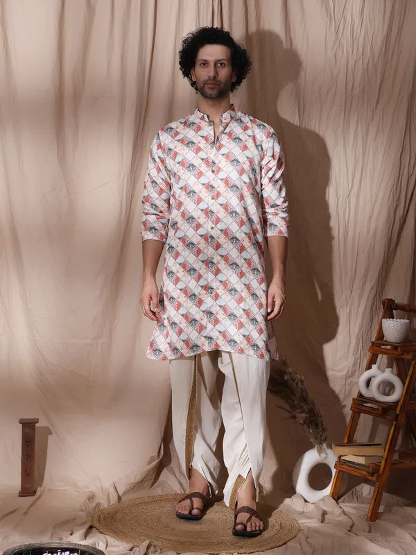 White_Cotton_Geometric_Print_Detailed_Straight_Fit_Kurta_For_Men