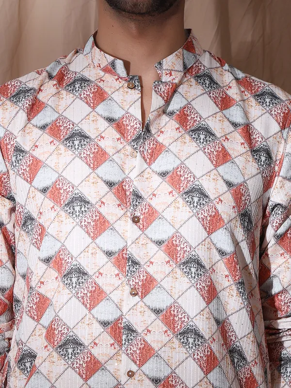 White_Cotton_Geometric_Print_Detailed_Straight_Fit_Kurta_For_Men