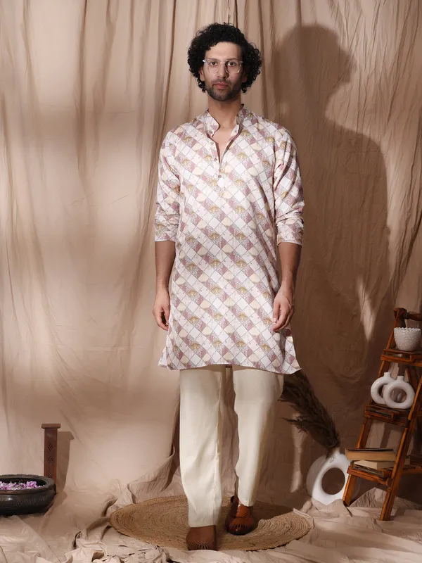 White_Cotton_Placket_Detailed_Printed_Kurta_For_Men