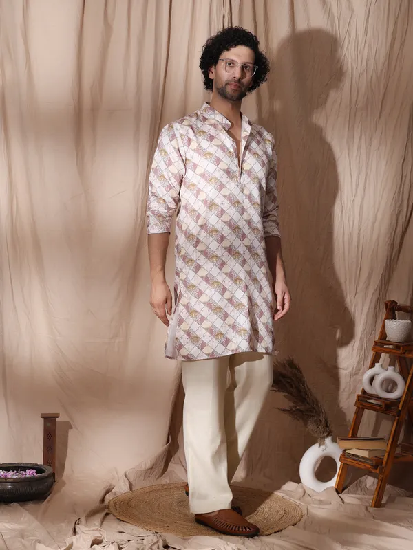 White_Cotton_Placket_Detailed_Printed_Kurta_For_Men