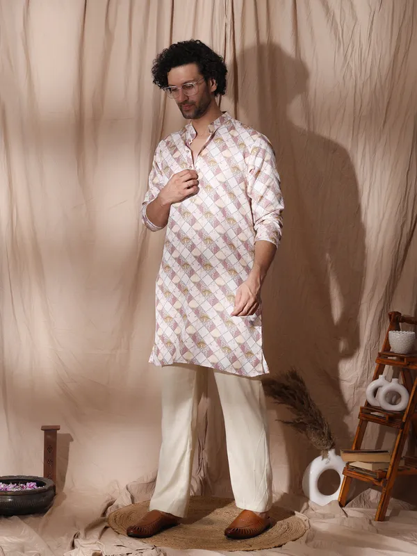 White_Cotton_Placket_Detailed_Printed_Kurta_For_Men