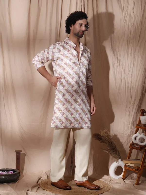White_Cotton_Placket_Detailed_Printed_Kurta_For_Men