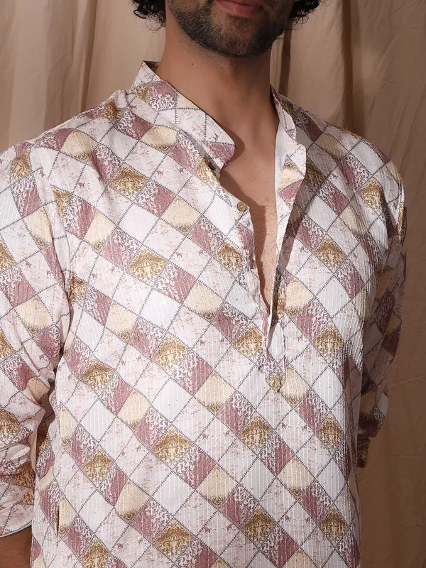 White_Cotton_Placket_Detailed_Printed_Kurta_For_Men