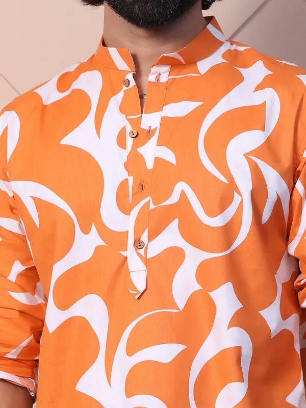 Orange_Cotton_Printed_Shirt_With_High_Low_Hem_For_Men