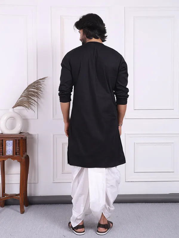 Black_Cotton_Kurta_In_Angrakha_Style_For_Men_For_Men