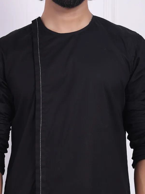 Black_Cotton_Kurta_In_Angrakha_Style_For_Men_For_Men