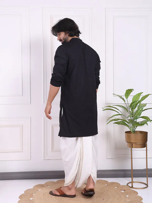Black_Cotton_Kurta_With_Golden_Thread_Detailing_For_Men