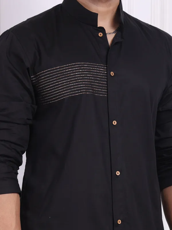 Black_Cotton_Men_Angrakha_Kurta_With_A_Front_High_Low_Style_For_Men