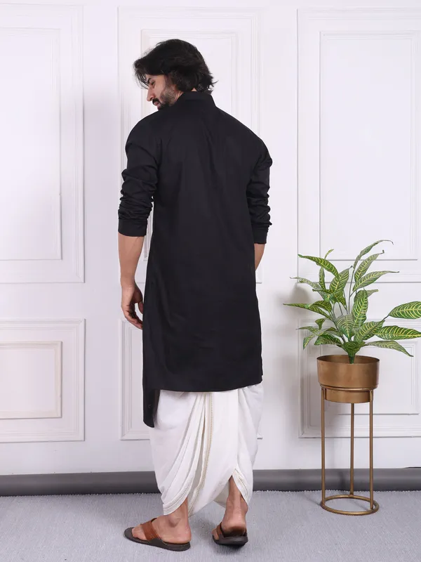 Black_Cotton_Men_Angrakha_Kurta_With_A_Front_High_Low_Style_For_Men