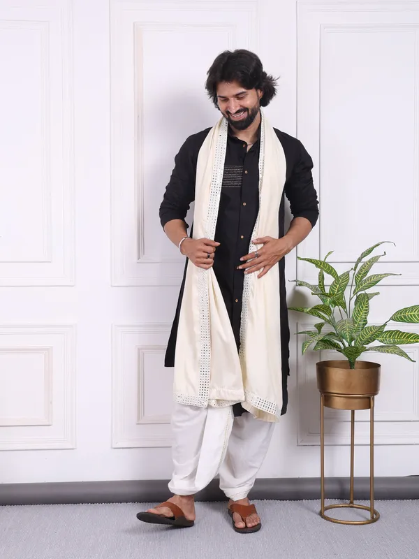Black_Cotton_Men_Angrakha_Kurta_With_A_Front_High_Low_Style_For_Men