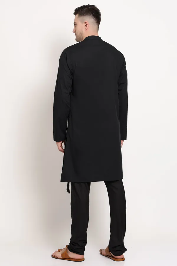 Black_Cotton_Kurta_With_Printed_Yoke_Design_For_Men
