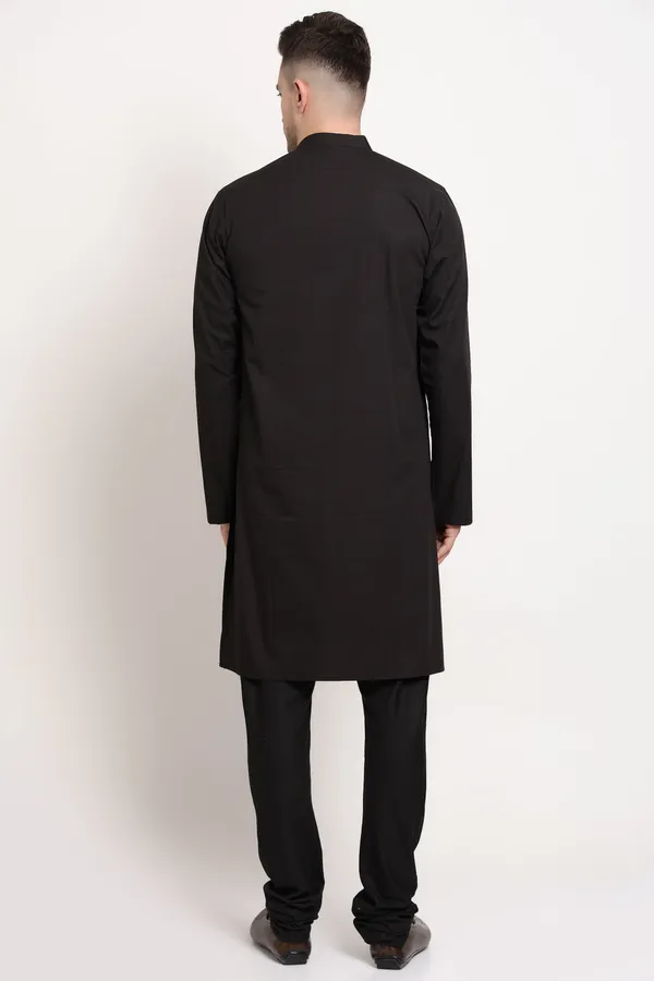 Black_Cotton_Kurta_With_Contrast_Lace_Charm_For_Men