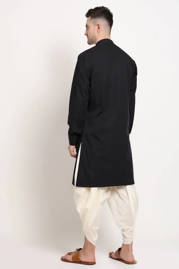 Black_Cotton_Blend_Kurta_With_Golden_Shoulder_Accent_For_Men