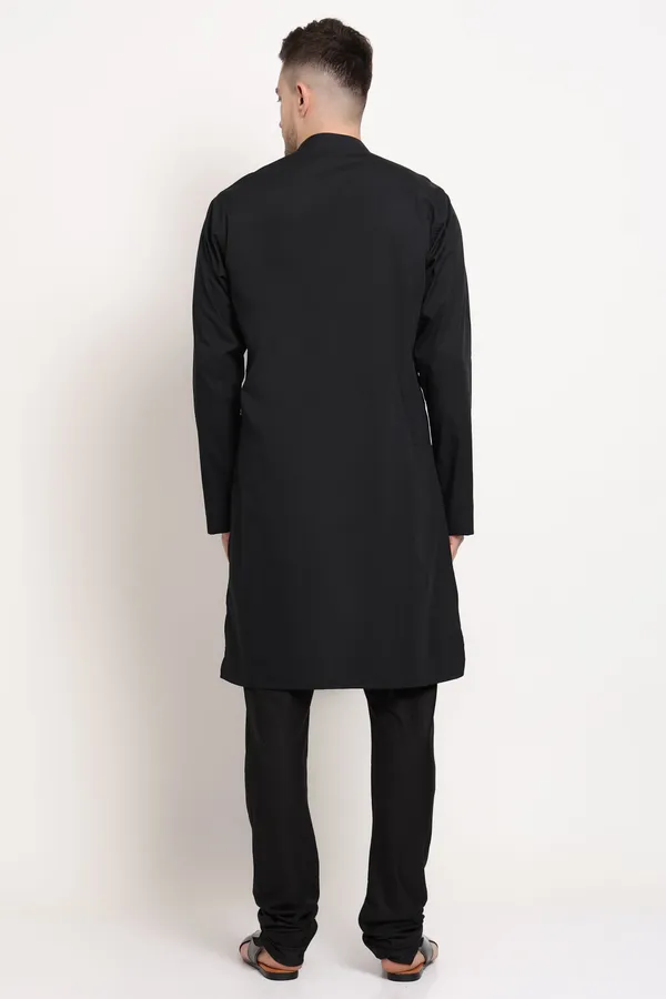 Black_Cotton_Striker_Line_Kurta_With_Diagonal_Edge_Detailing_For_Men