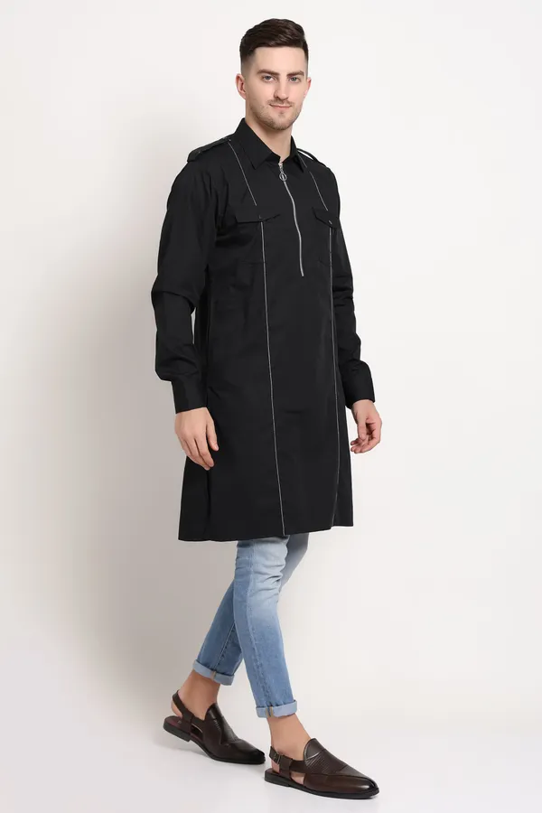 Black_Cotton_Urban_Zip_Kurta_With_Silver_Stitch_Detail_For_Men