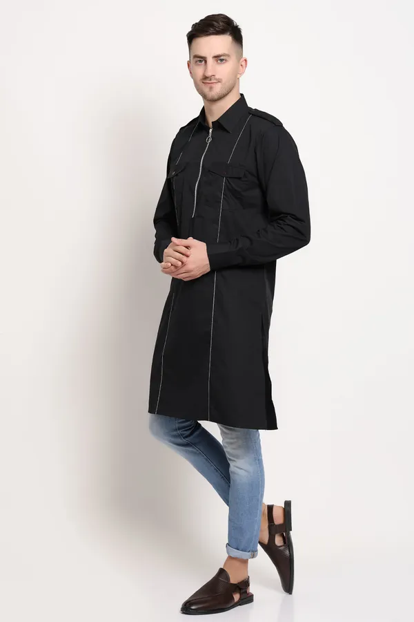 Black_Cotton_Urban_Zip_Kurta_With_Silver_Stitch_Detail_For_Men